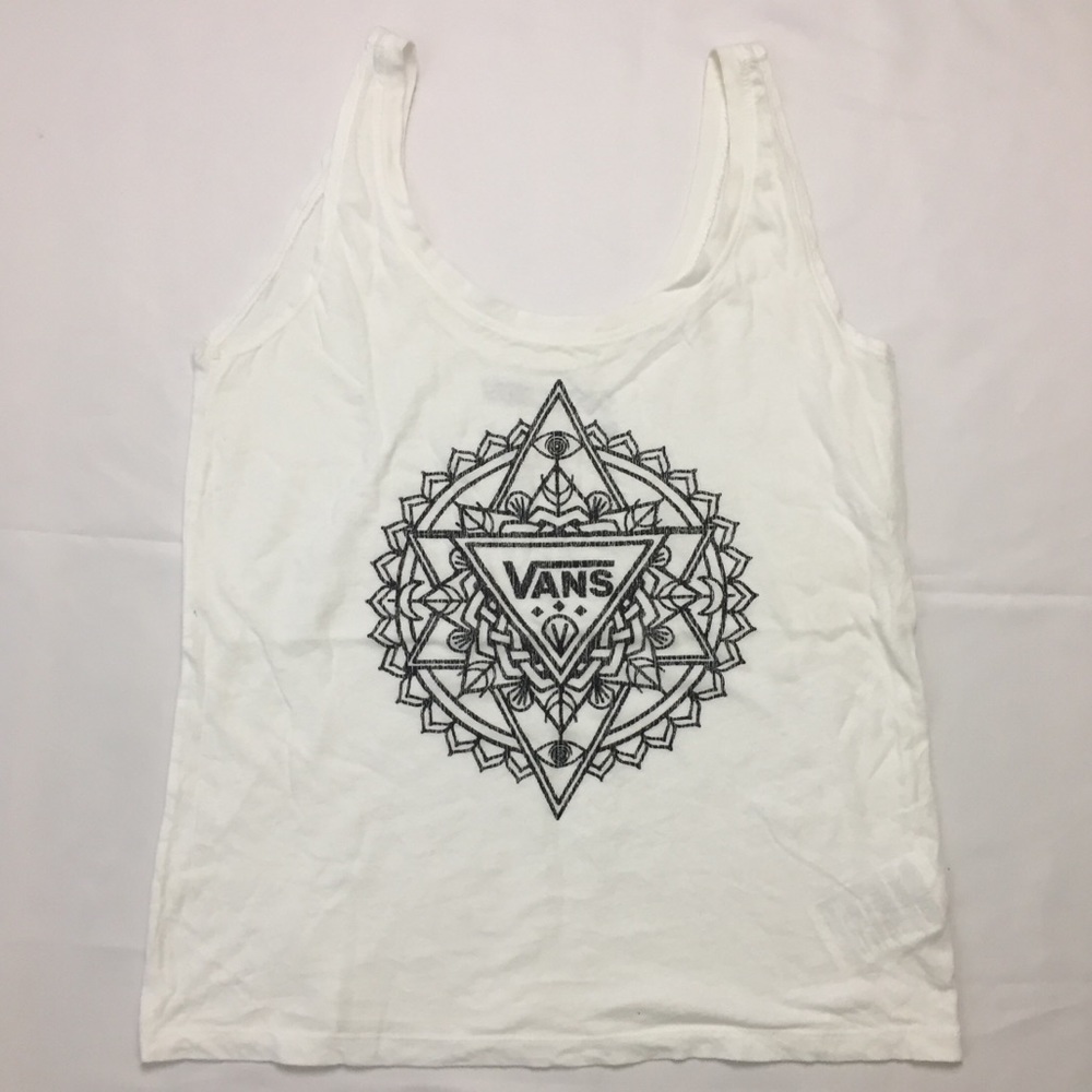 VANS Big Logo Womens White Tank Top Tribal Print